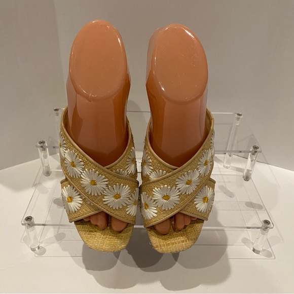 Jessica Simpson Seena Embroidered Daisy Raffia Women’s Wedge Sandals Sz 6.5 EUC - Picture 3 of 12